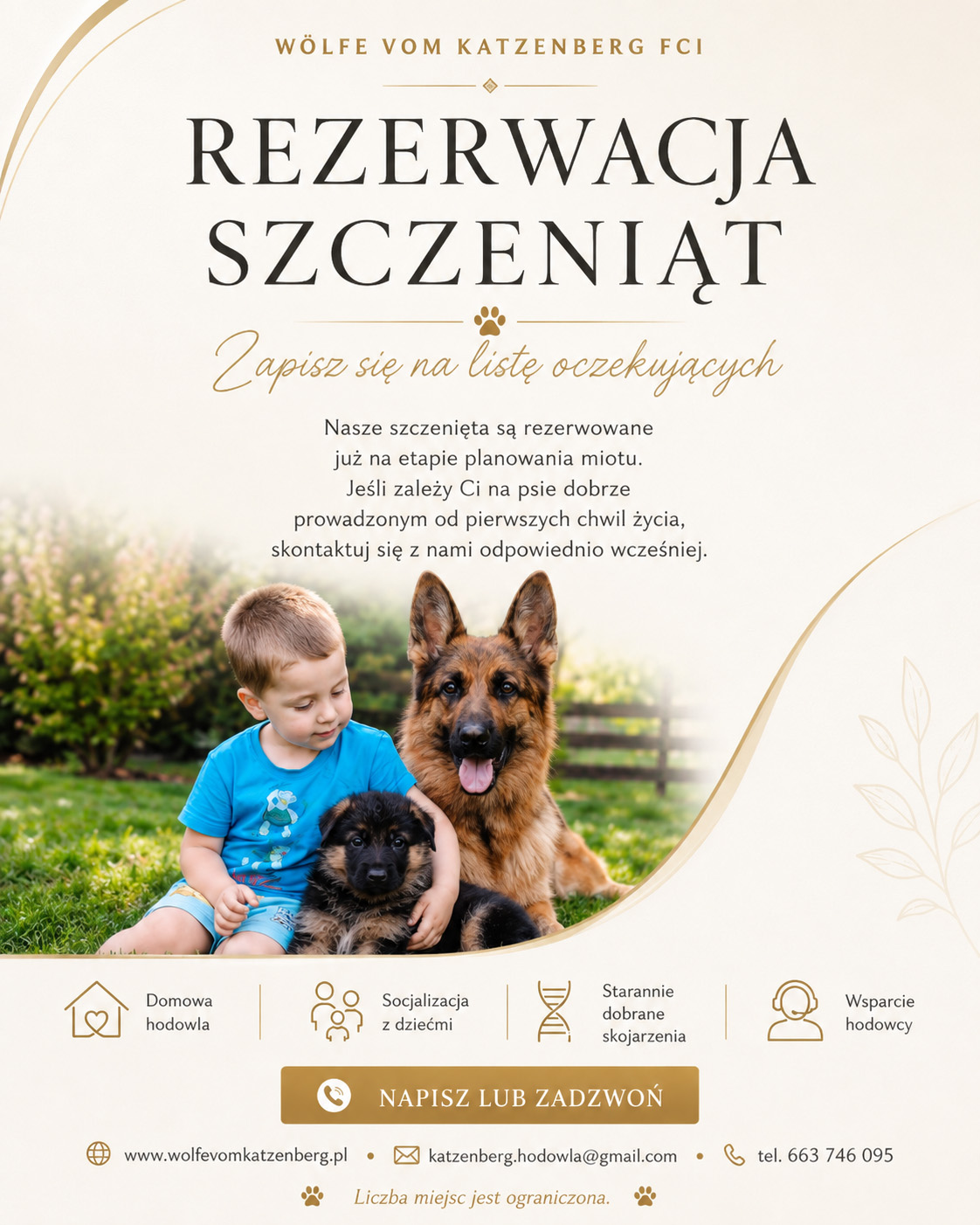 Szczenię owczarka niemieckiego i umowa rezerwacji — rezerwacja szczenięcia w hodowli Wolfe vom Katzenberg FCI